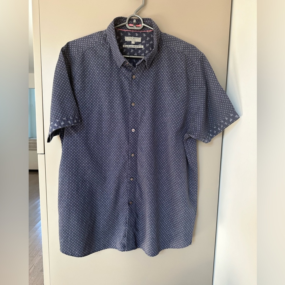 Ted Baker London men’s short sleeve button down dress shirt, size 6, tuck in/out